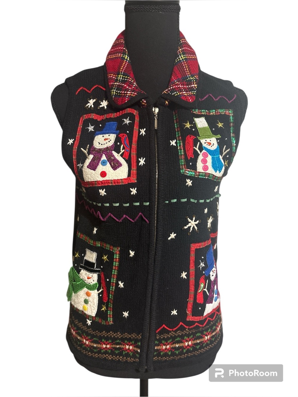 VTG SNOWMEN PORTRAITS UGLY CHRISTMAS VEST Y2K LG